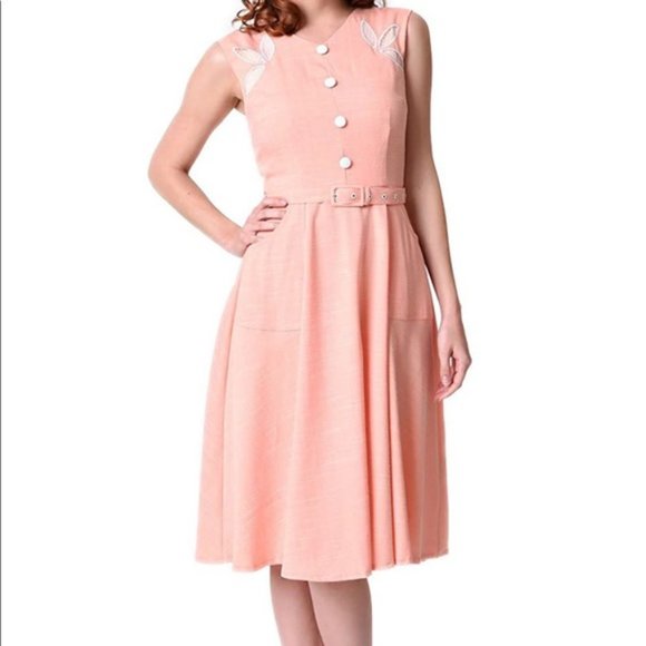 Voodoo Vixen Retro Belted Embroidery Swing Dress - Picture 10 of 10